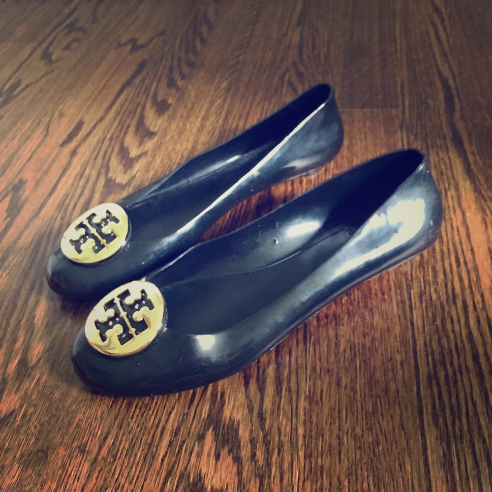 TORY BURCH Black JELLY Rubber Ballet Flats Sz 8.5